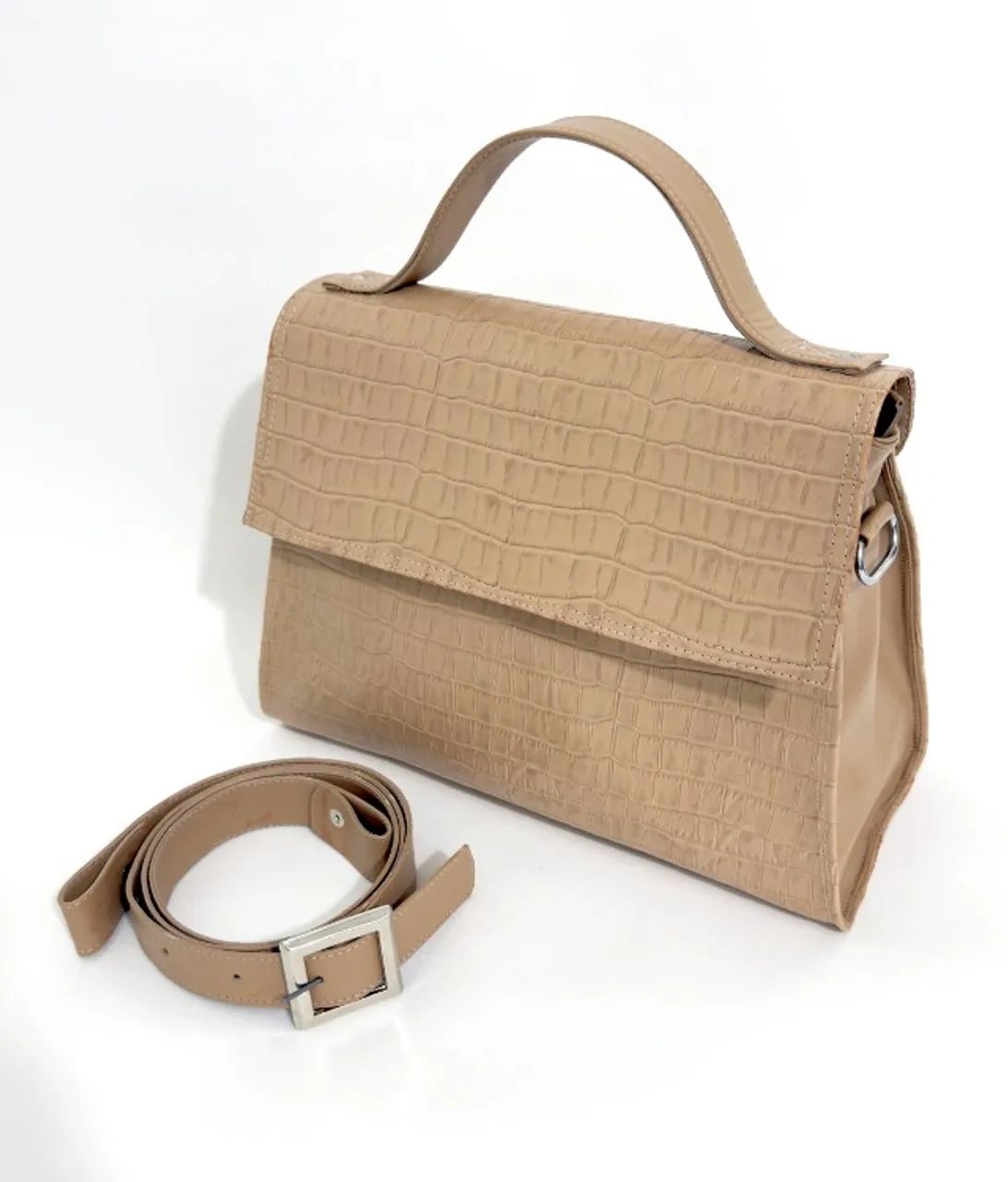 Bolsa Transversal Crocodilo Bege - Foto 4