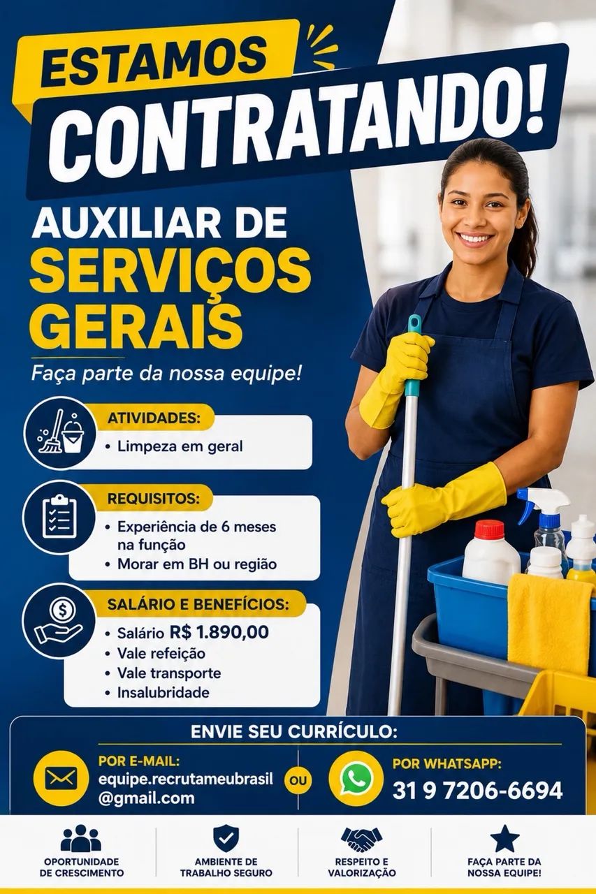  VAGA PARA AUXILIAR DE LIMPEZA 