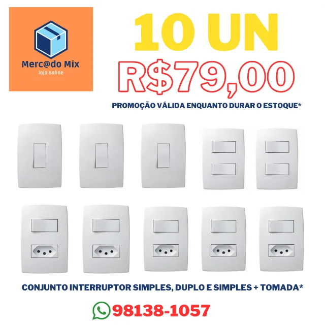 Interruptor Simples 10A/250V Sistema X Pialplus na Elos