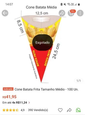 Cone para Batata Frita com suporte para molho + Copinhos para molho - 196 und