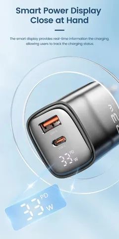 Carregador ultra rápido Samsung Motorola, USB duplo, GaN, com display, 33W, novo lacrado - Foto 6