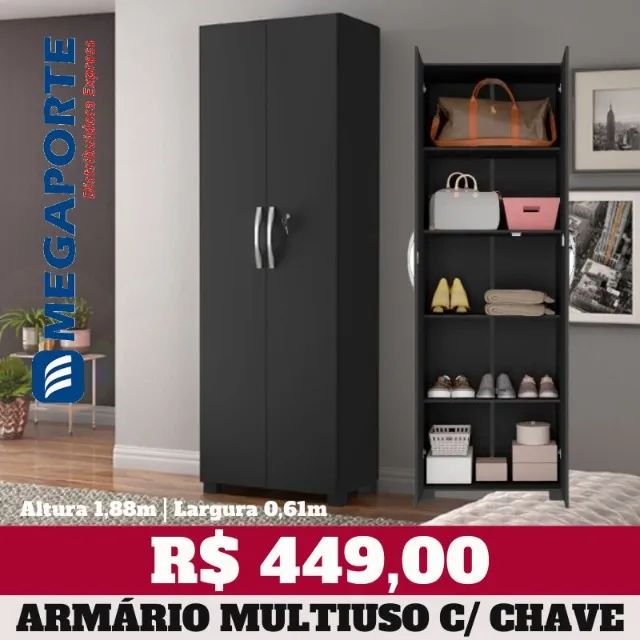 Armário Escritório Multiuso 2 Portas com Chave e Pés (Novo) Entrega Grátis! 