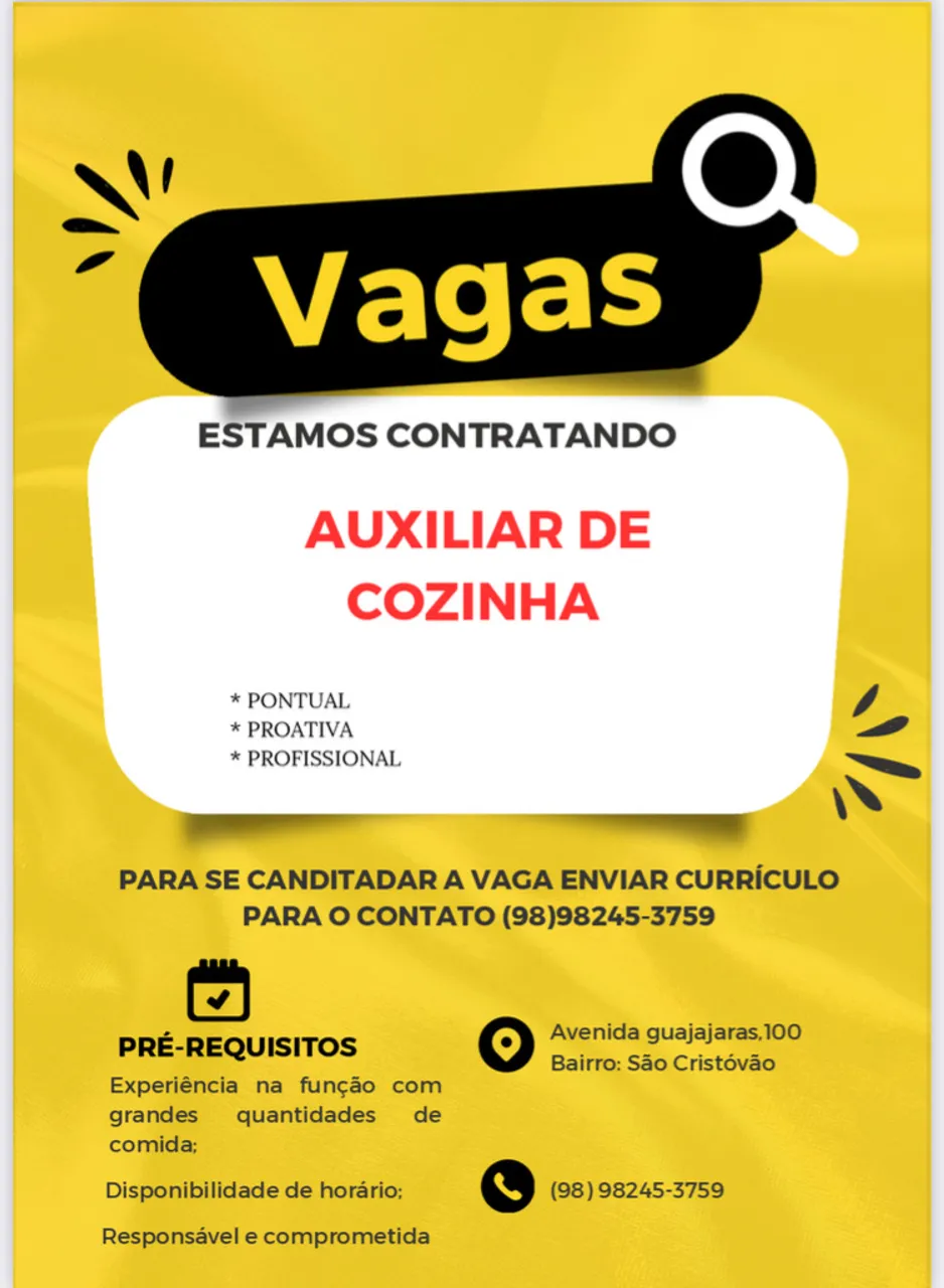 Vaga pra auxiliar de cozinha 