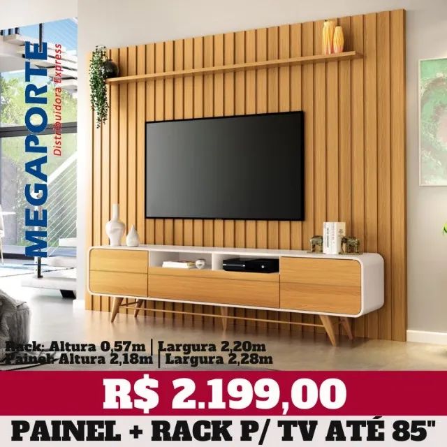 Painel Módulo Ripado + Rack Bancada para TV até 85" (Novo) Entrega Grátis! 