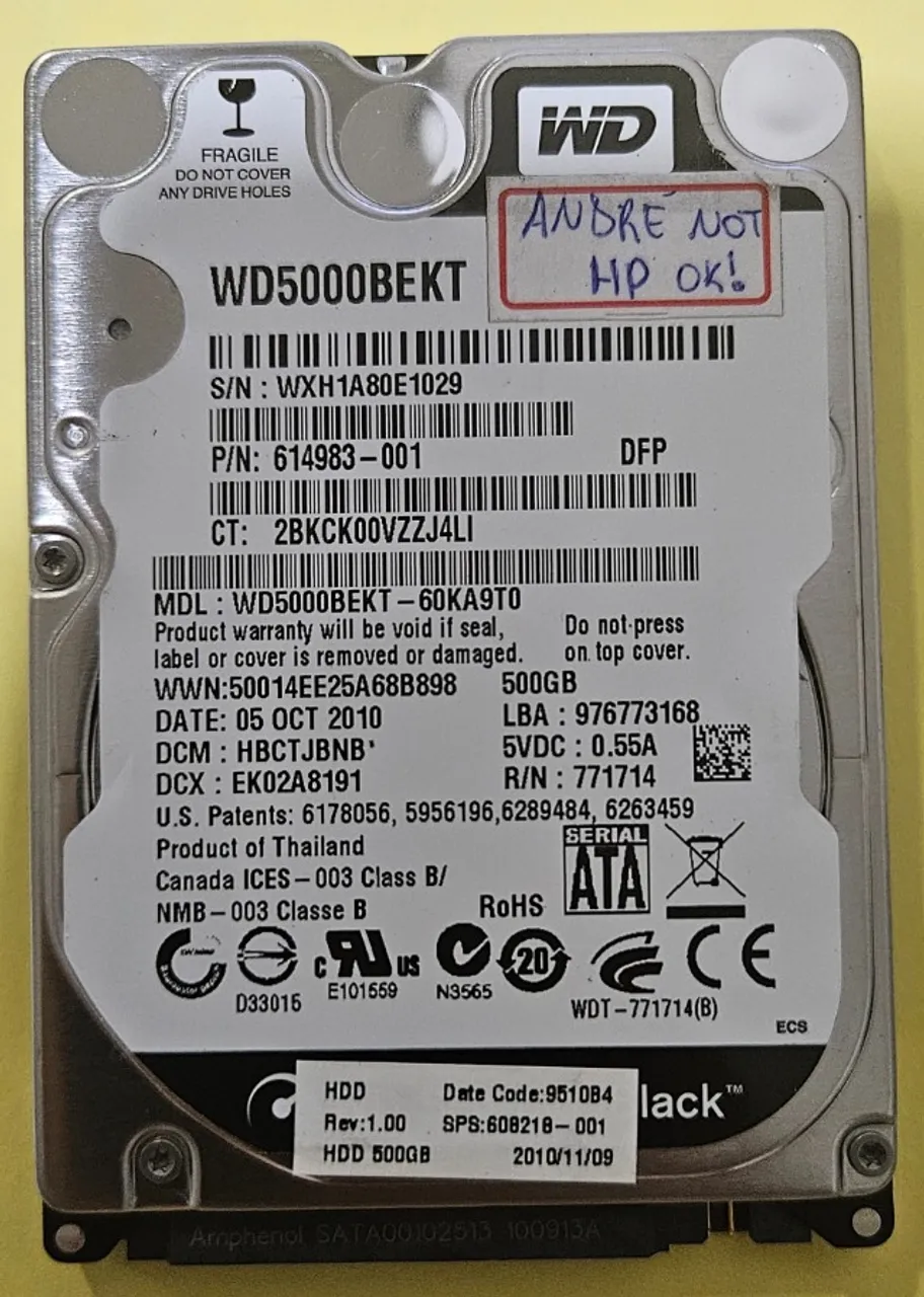 HDD SATA para laptop (notebook) 500 GB - SATA - Western Digital (Acompanha case USB)