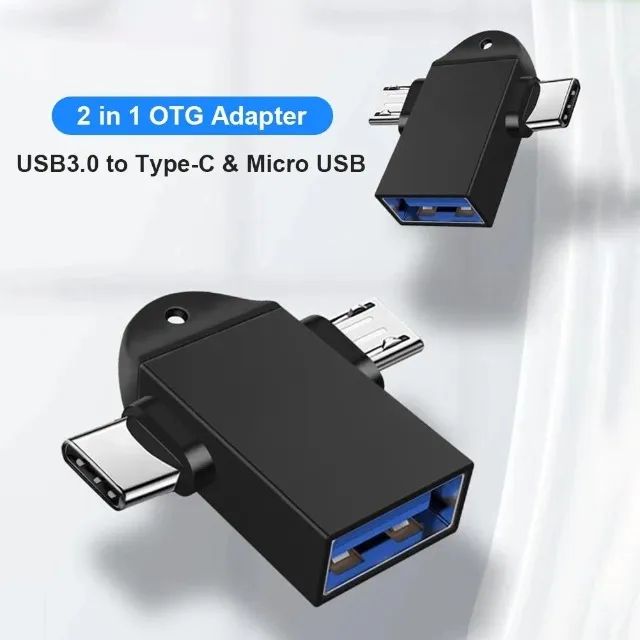 Adaptador De Alimentação 2Em 1 Tipo C Para Micro Usb, Otg - Foto 3