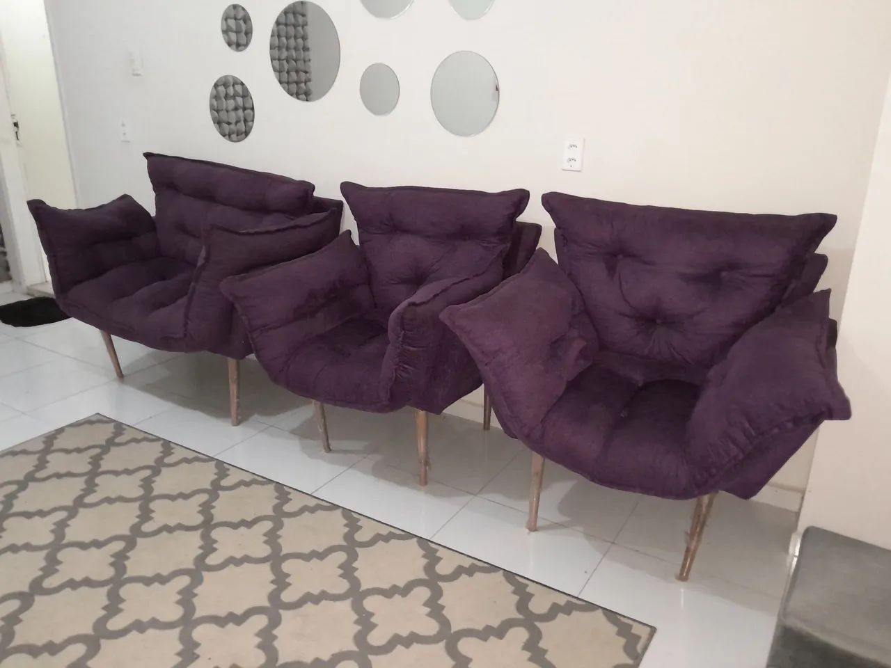 Poltronas Suede Roxo - 3 Peças - Foto 4