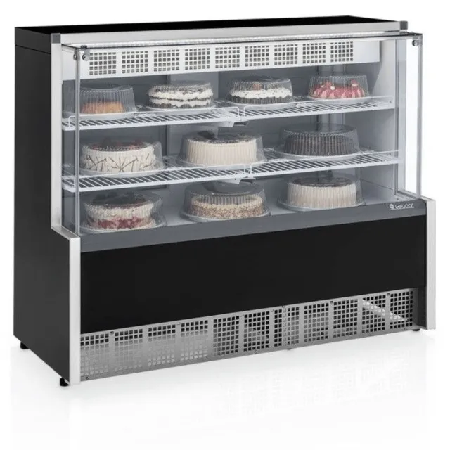 Vitrine Refrigerada Confeitaria 1,40m Linha Aurora GPEA-140 PR Preta Gelopar - Vidro Reto