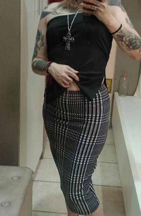 Saia midi xadrez preta e branca, P - Foto 2