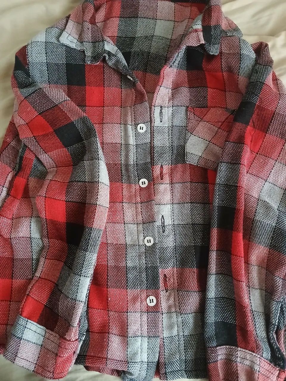Camisa xadrez vermelha e preta infantil - Foto 3