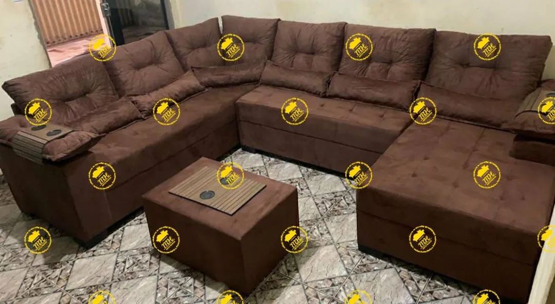 Sofá de canto azul confortável e espaçoso - Foto 3