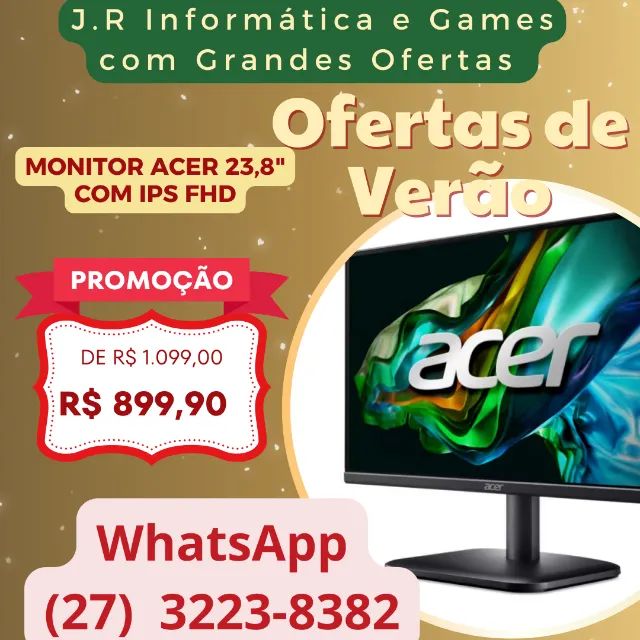 Monitor Acer 23.8"com IPS Full HD - a pronta entrega