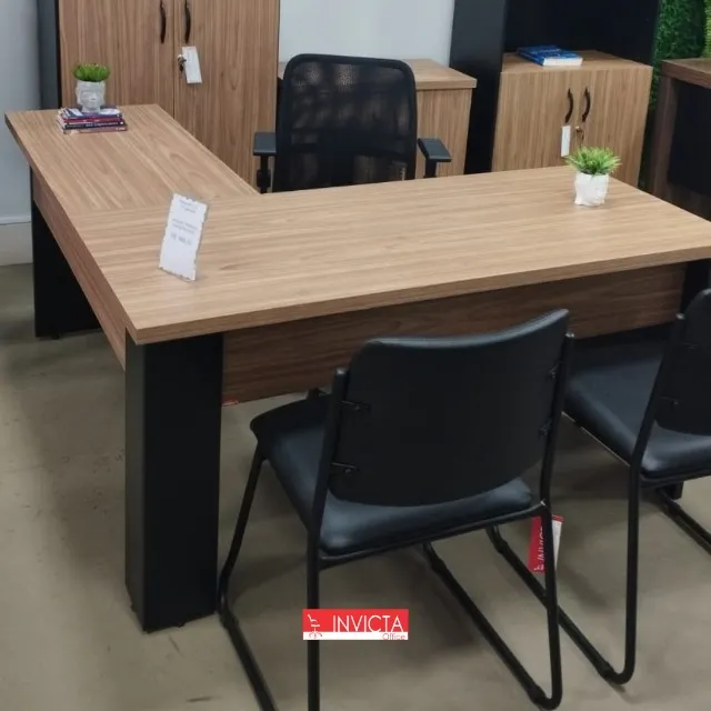 PROMOÇÃO UNICA MESA EM L NOGAL 140X150CM PARA ESCRITÓRIO/HOME OFFICE