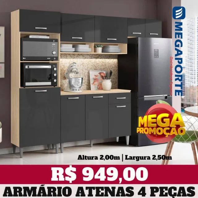 Armário de Cozinha Completo 2 Nichos Balcão 3 Portas (NOVO) Entrega Grátis! 
