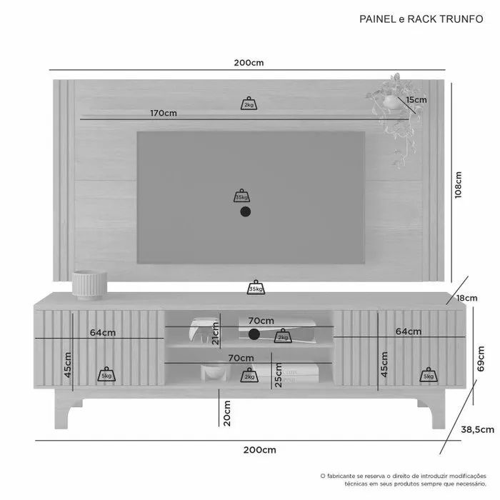 Painel + Rack até 70? Trunfo Cinamono 2m de Largura  - Foto 3