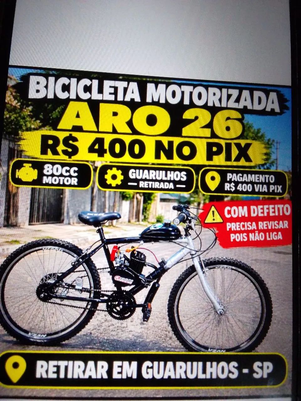 Bicicleta motorizada com defeito aro26