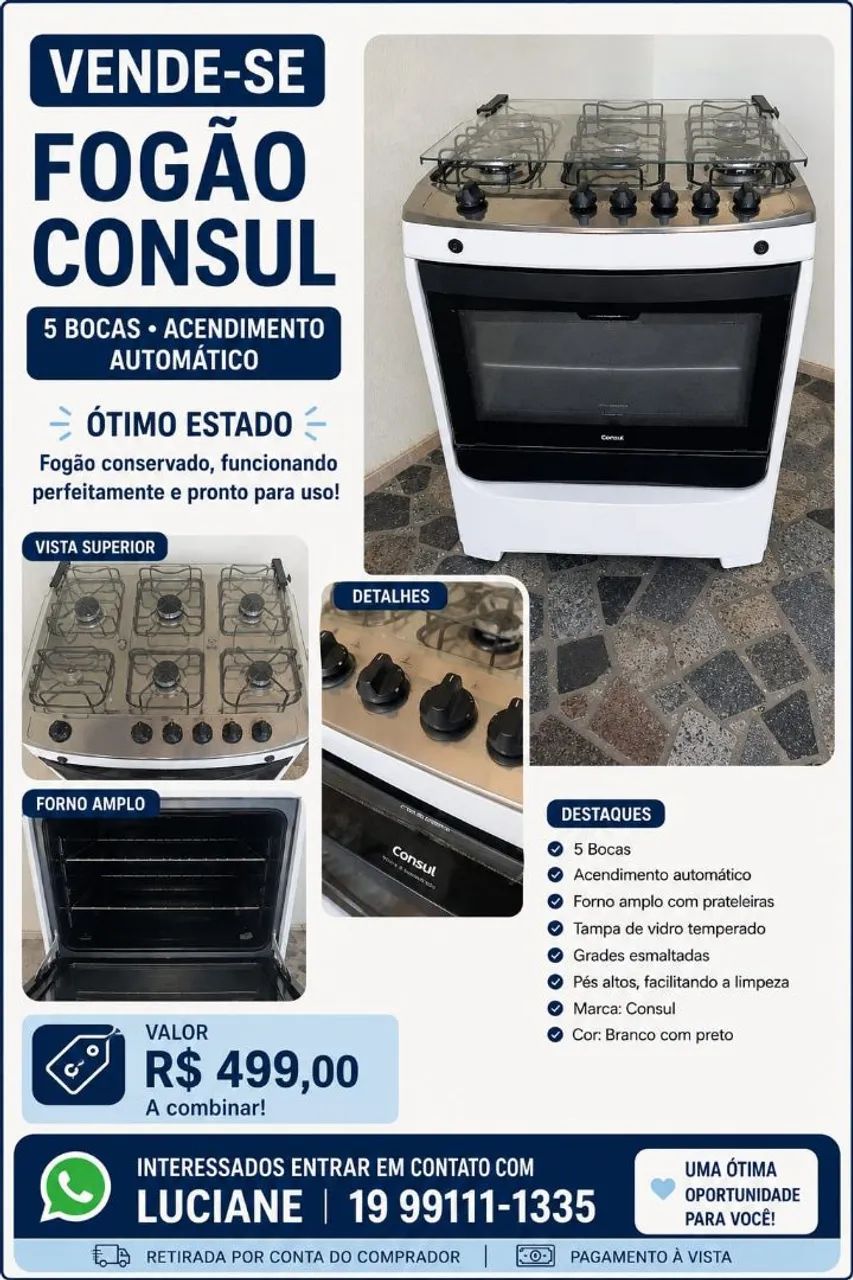 Fogão Consul 5 Bocas com Acendimento Automático - R$ 449