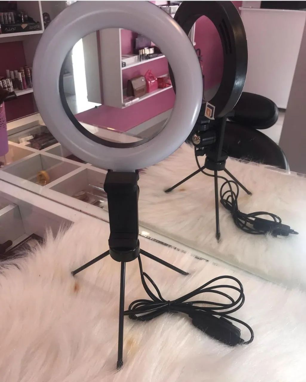 Ring Light para penteadeira com suporte de celular 