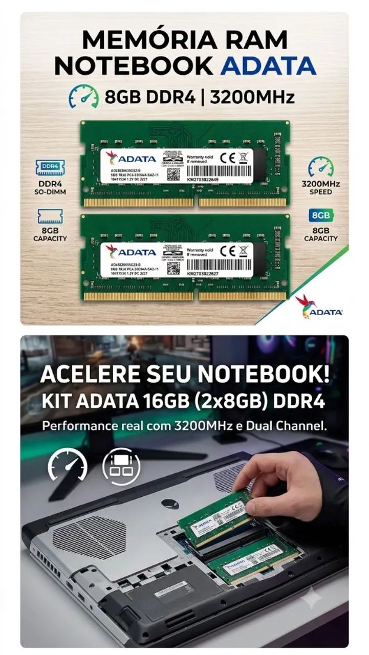 Memória RAM 16gb (2x 8gb) Adata