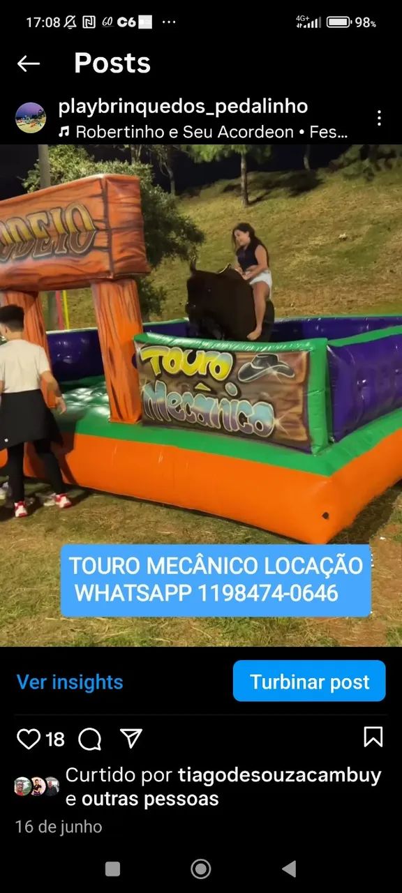 Aluguel de brinquedos infláveis touro mecânico 
