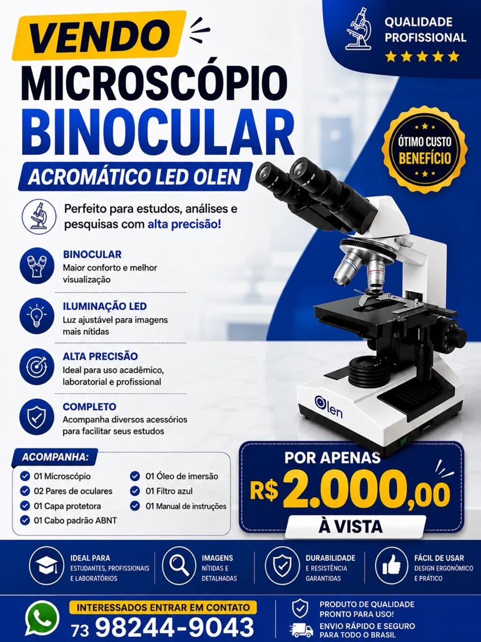 Microscopio Binocular Olen Seminovo - Foto 4