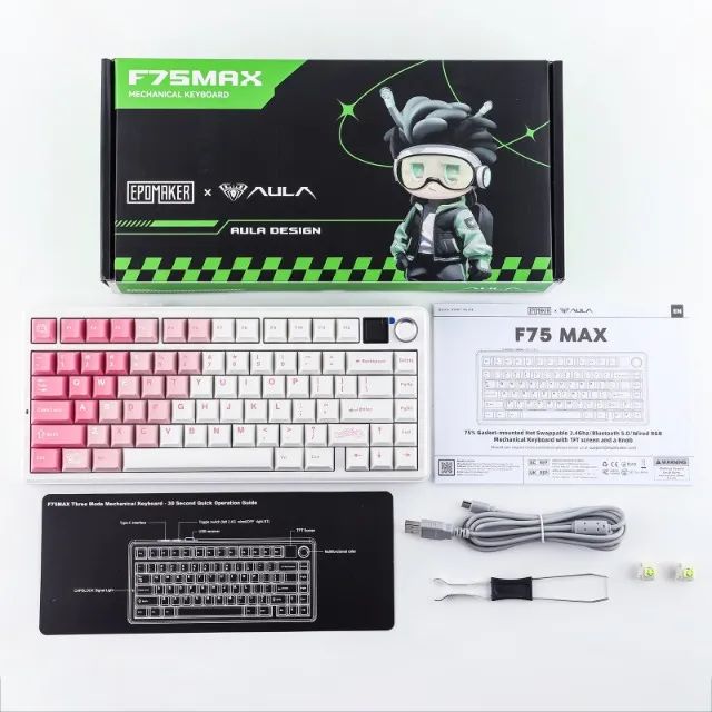 Teclado Aula F75 Max Branco com Rosa  - Foto 4