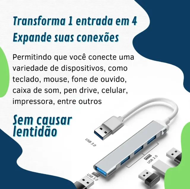 Hub Usb 4 Portas 3.0 Extensor Cabo High Speed Hd Pen Drive - Foto 5
