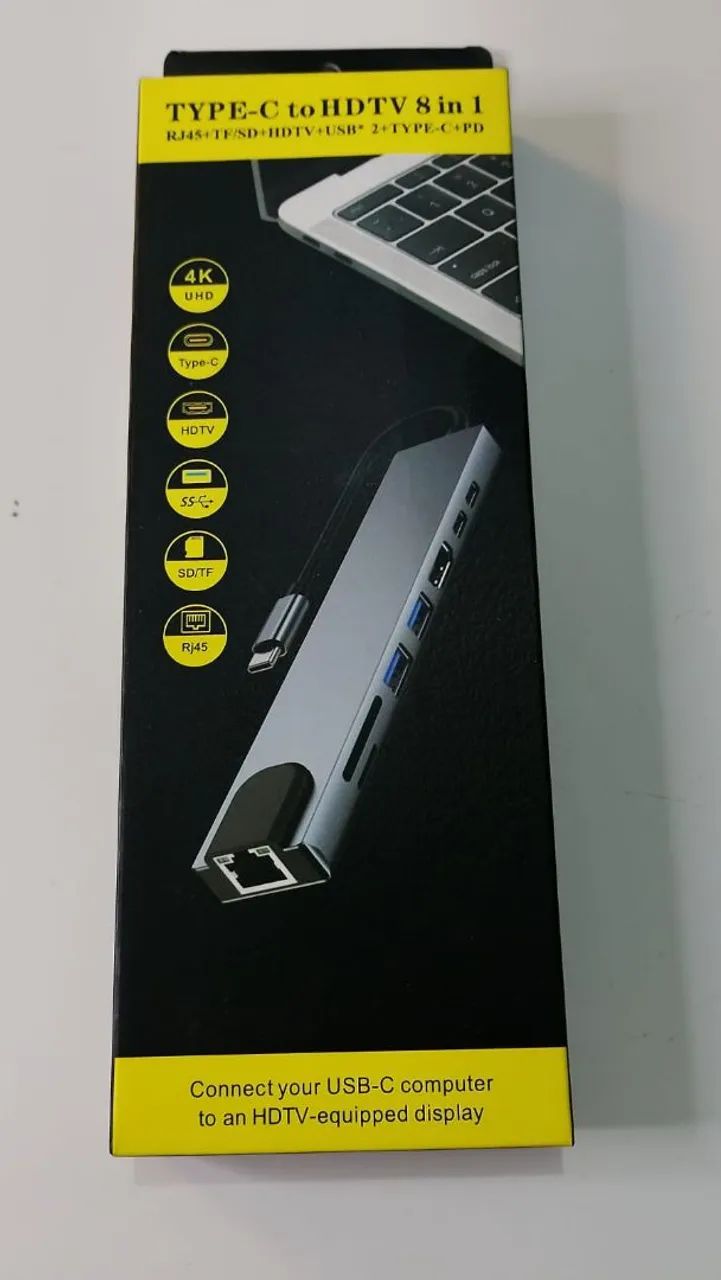 Adaptador Hub Usb- C 8 em 1 Para MacBook e Notebook/ PC HDMI 4K RJ45, USB 3.0 