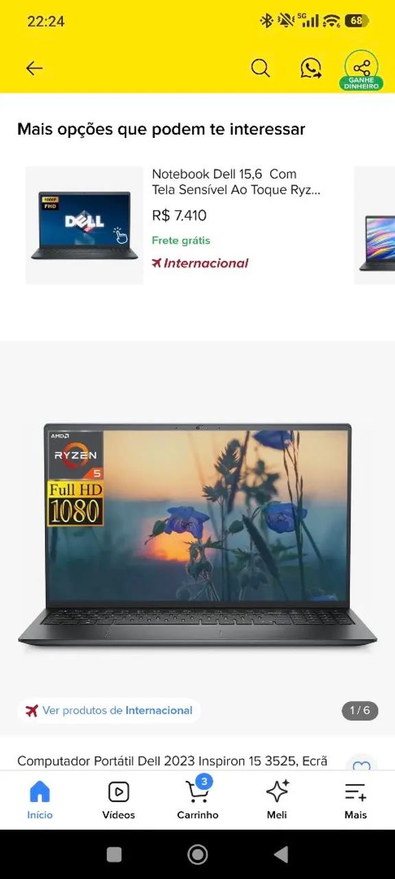 Notebook Dell SSD 512 16 GB bem novo