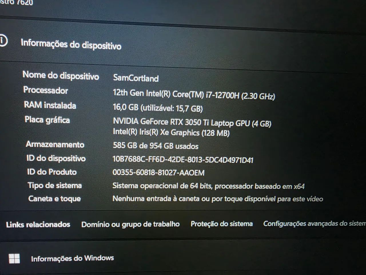 Notebook Gamer Vostro 7620