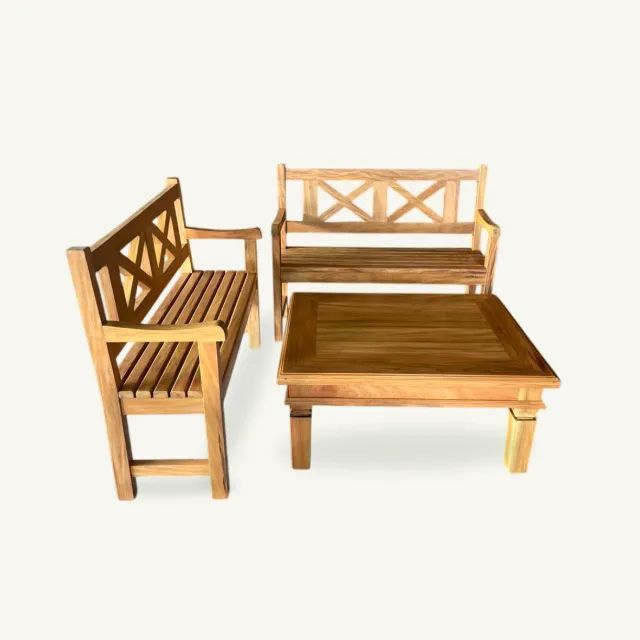 Conjunto De Mesa e 2 Bancos Em Madeira Maciça peroba rosa - Foto 5