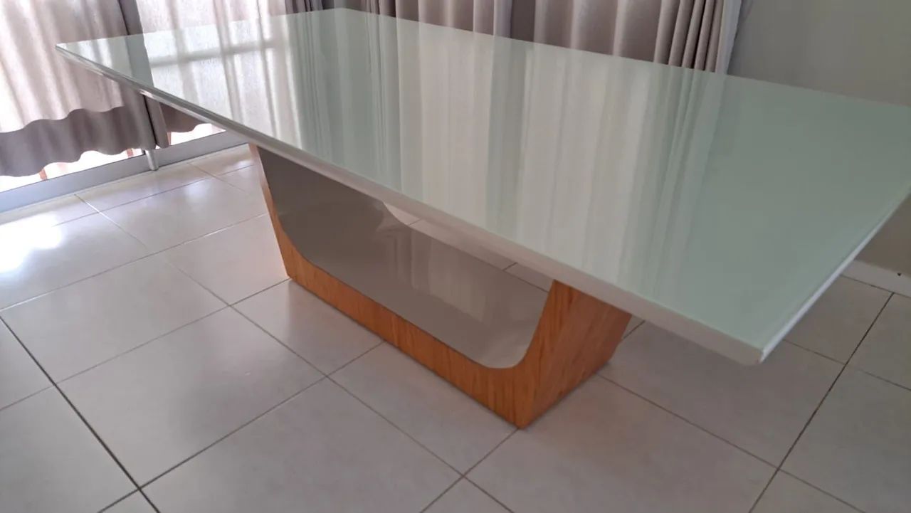 Mesa para Sala de Jantar 220 cm x 110 cm MDP / Vidro Off White