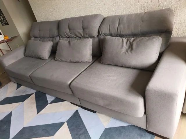 Sofá 3 Lugares Retrátil 2,85m em Linho Cinza Escuro - Foto 2