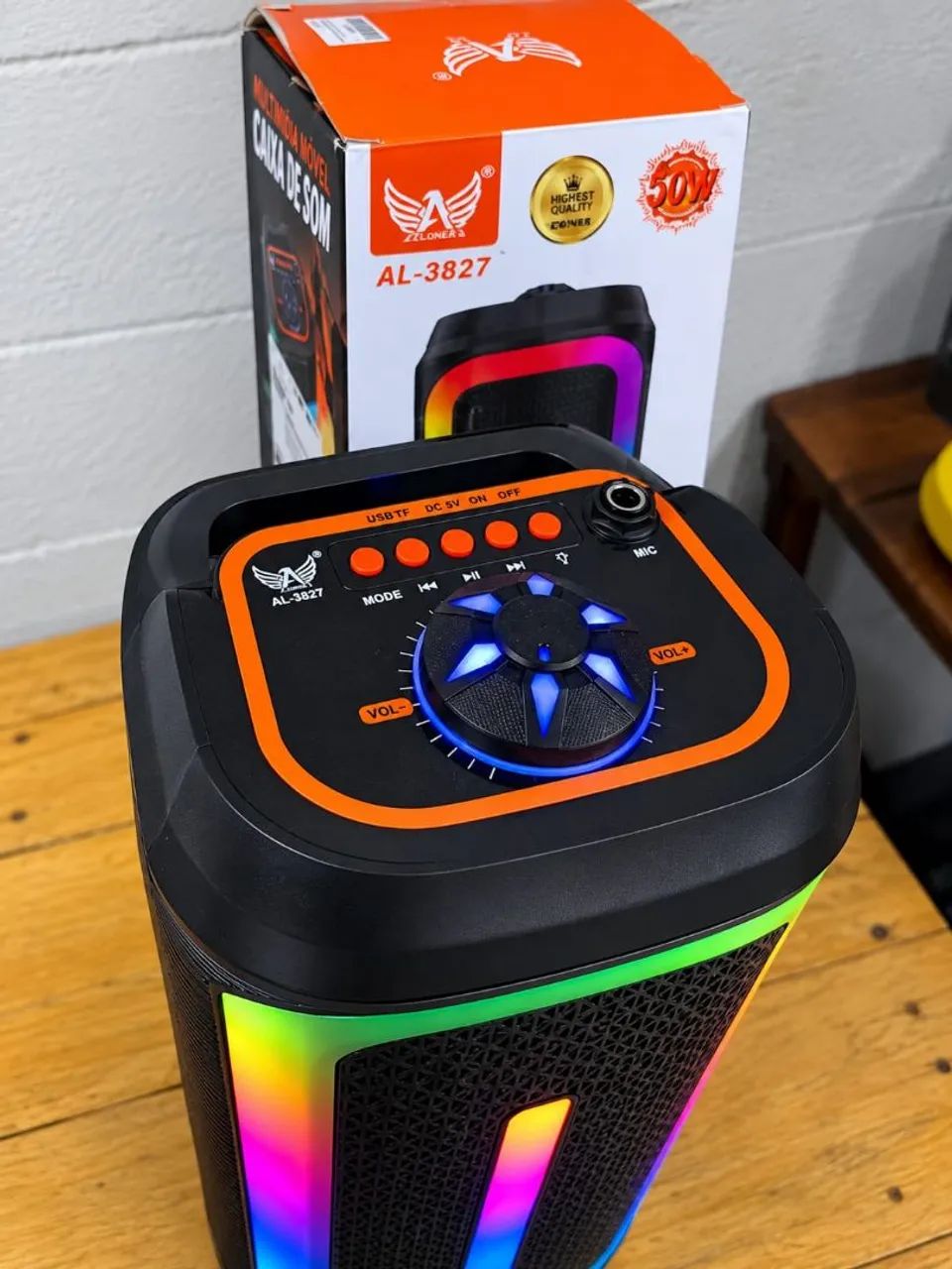 Caixa de Som Bluetooth Portátil 50W com LED RGB - Foto 3