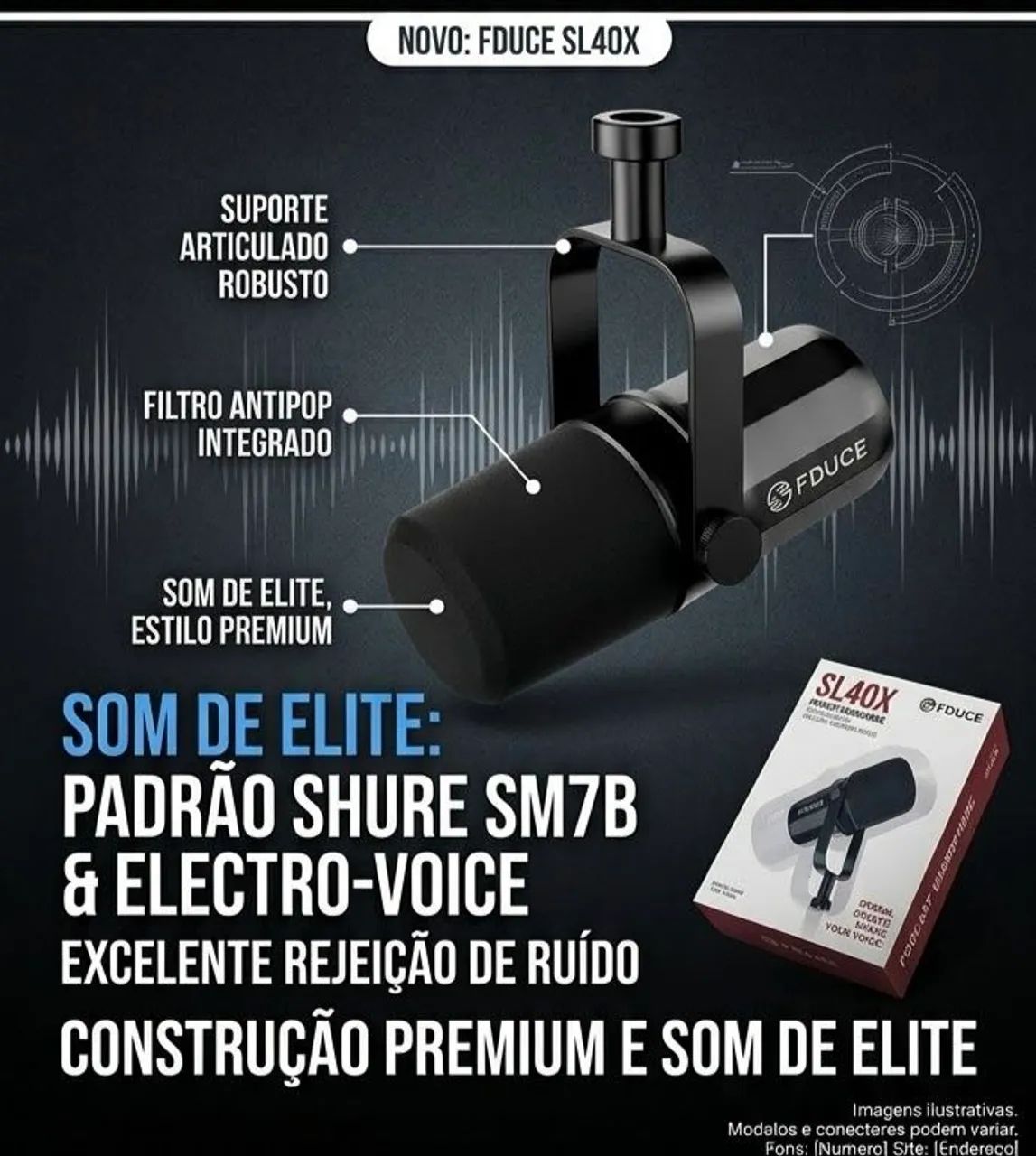 Microfone para rádio, estúdio e podcast
