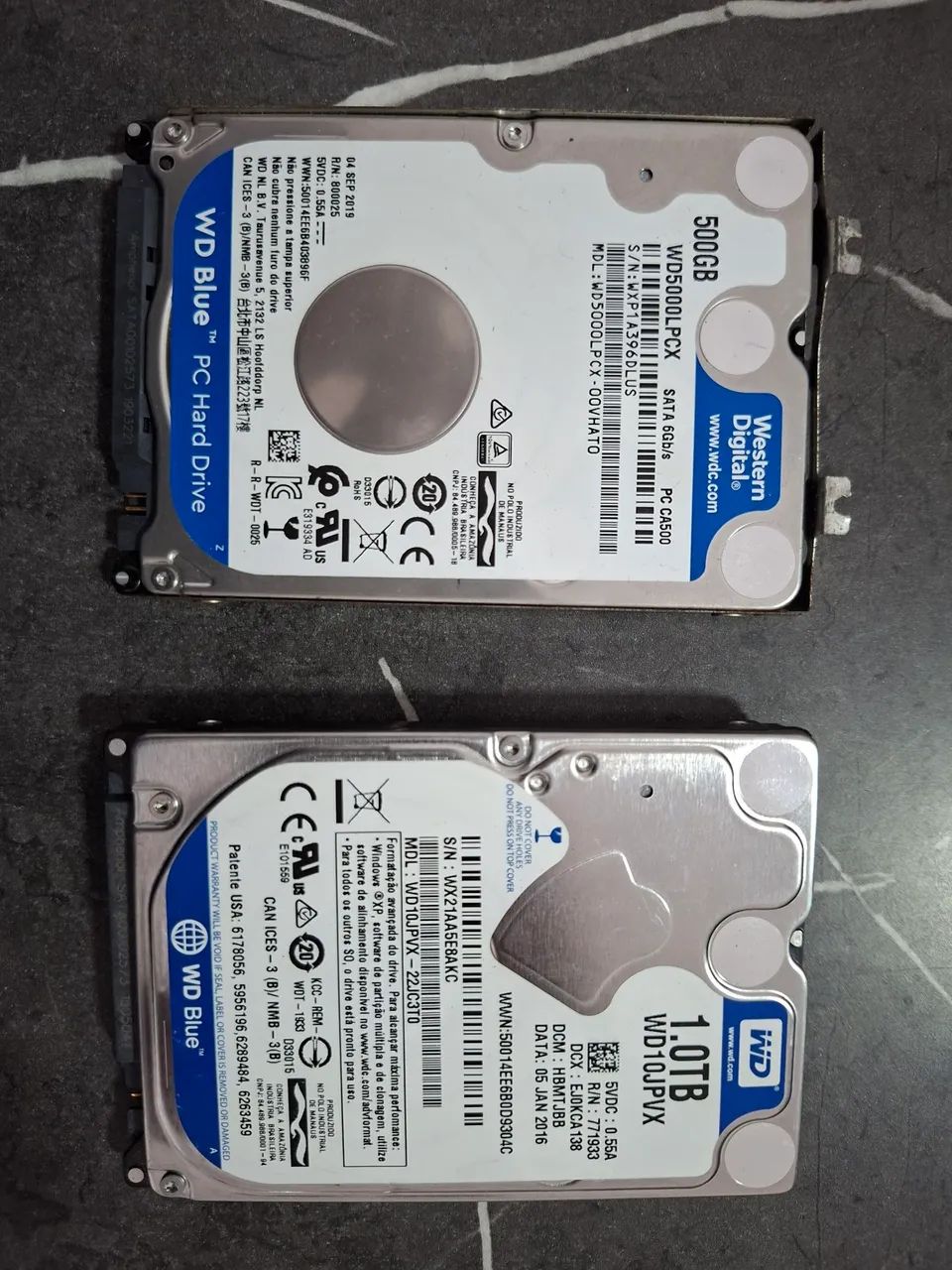 2 HDs de notebook, 1tb e 500gb