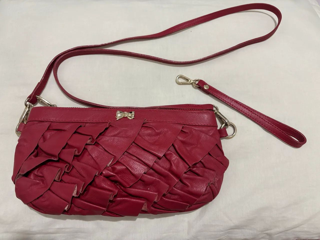 Bolsa pequena em couro legítimo transversal Portifolio - vermelha  - Foto 5