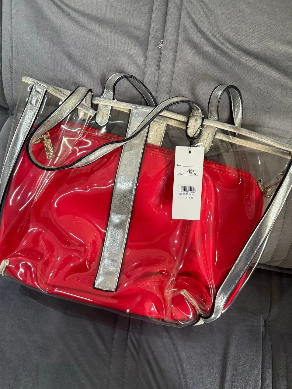 bolsa tote transparente com necessaire vermelha - Foto 2