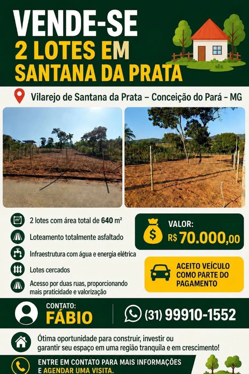 Vende-se dois lotes em Conceição do Pará - MG