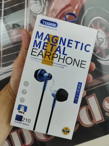 Fone de ouvido com fio yookie magnétic metal earphone entrega tipo C novos lacrados 