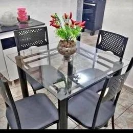 Mesa Vidro 4 Cadeiras Julia Assento Preto Liso Pronta Entrega Direto Da Fábrica 
