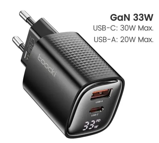 Carregador ultra rápido Samsung Motorola, USB duplo, GaN, com display, 33W, novo lacrado