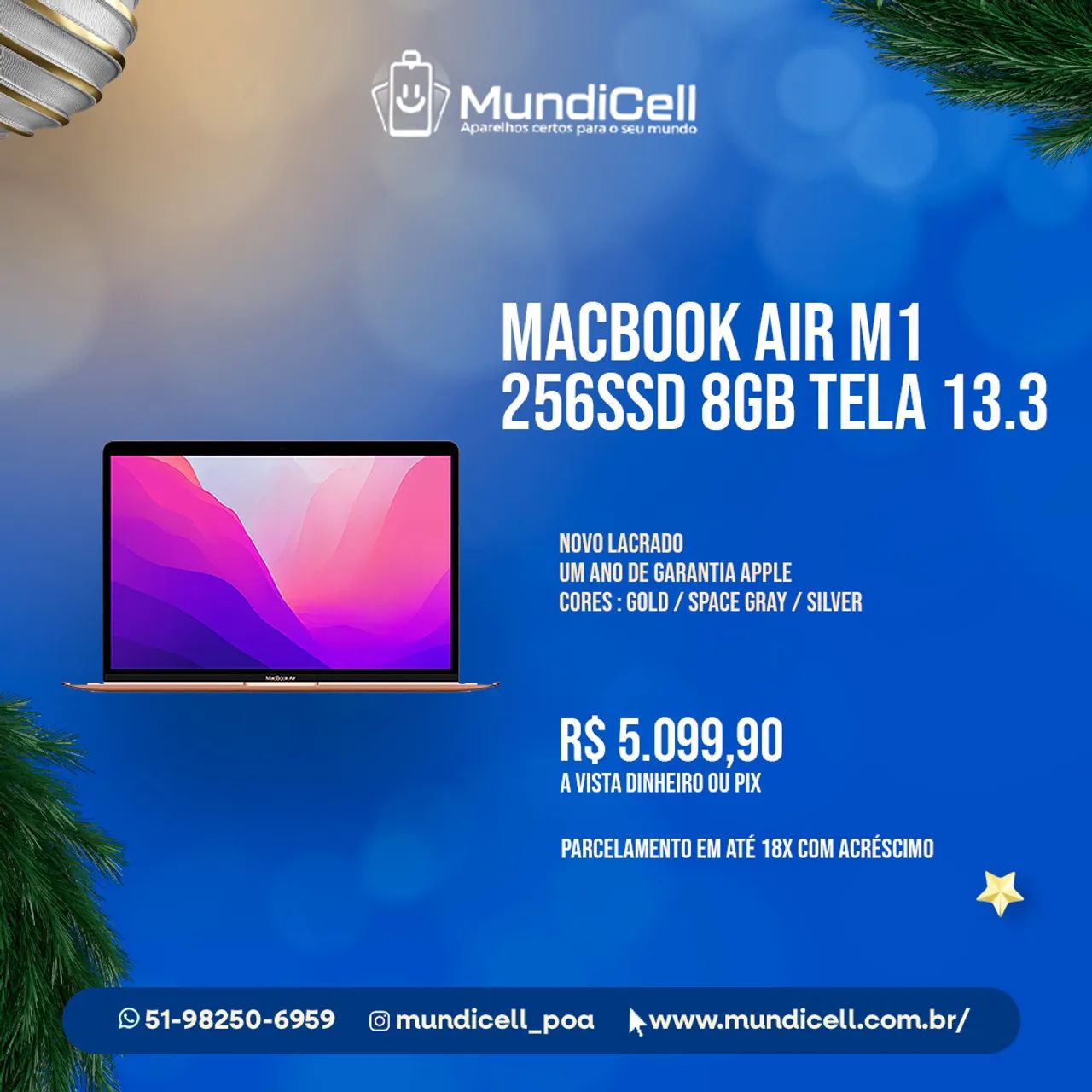 Mundicell_poa MacBook Air M1 256SSD 8GB Tela 13.3 - Novo Lacrado