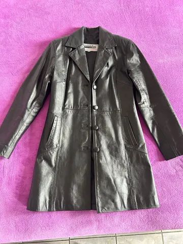 Sobretudo de couro preto feminino 40 - Foto 4