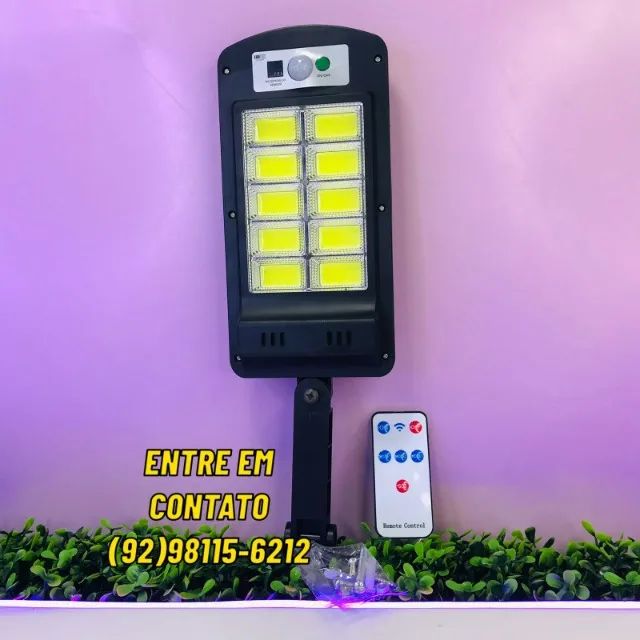 Luminária Solar Luz Led Sensor Presença Poste Parede Forte-Entregas 9h as 22h - Foto 3
