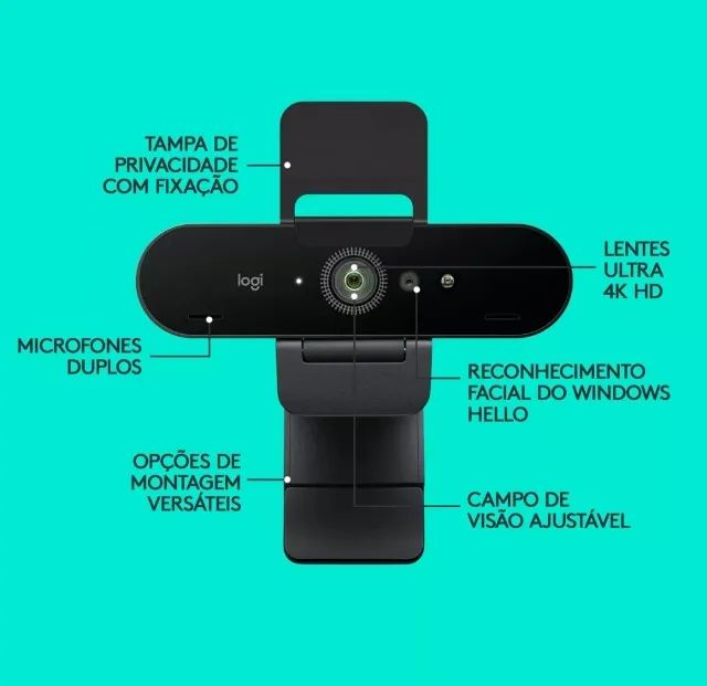 Webcam Ultra Hd 4k Pro Com Microfone Embutido Brio Logitech Cor Preto - Foto 4