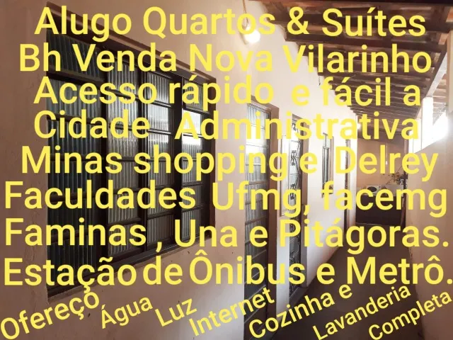 Quartos Com Banheiro Individual em Vend Nova Vilarinho, Inclusos Lavanderia e Cozinha