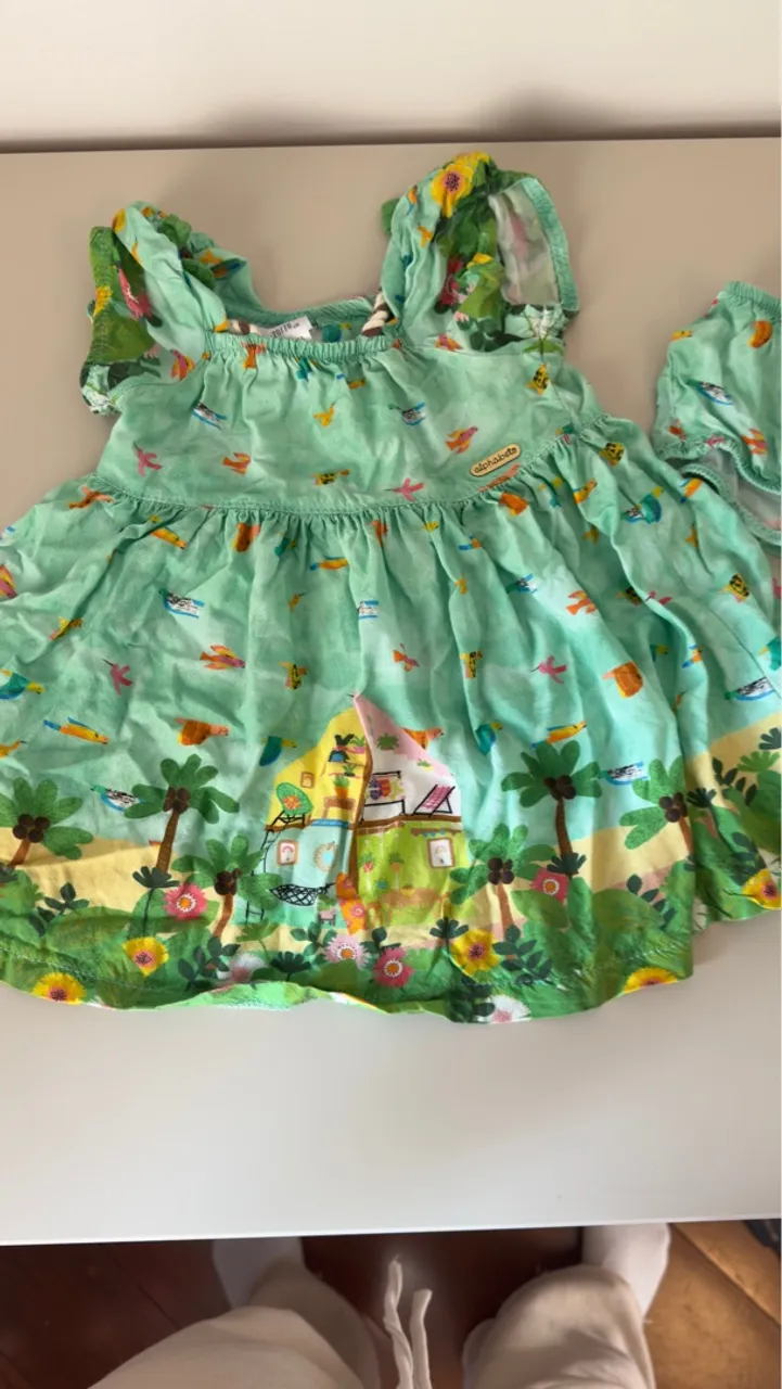 Vestido bebê Alphabeto com estampa tropical - 9 a 12 meses