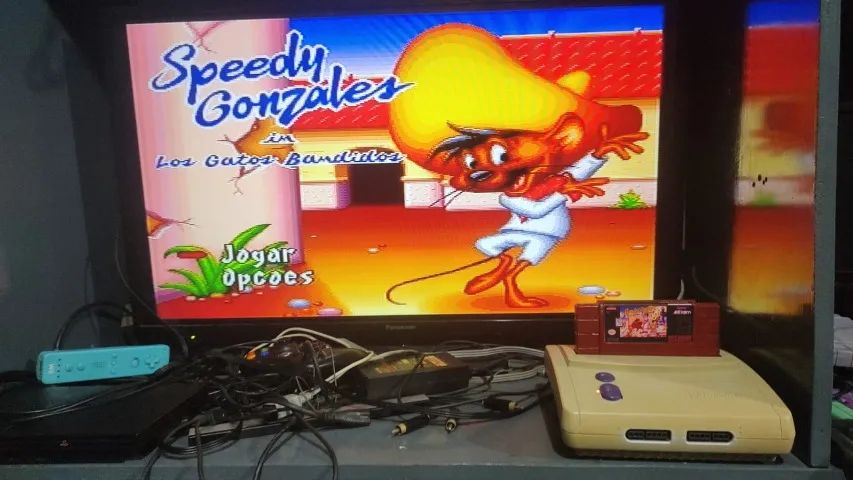 SUPER NINTENDO BABY ORIGINAL GRADIENTE L1 MOD AV LED VERM COM 2 CONTROLES 2 JOGOS E CABOS - Foto 4