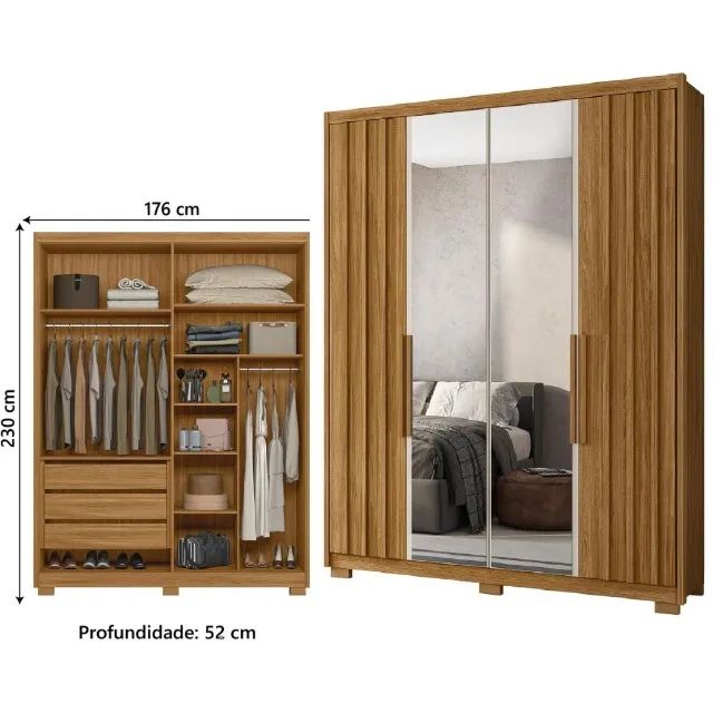 Guarda Roupa Casal com Espelho Novo Montagem Gratuita  - Foto 4